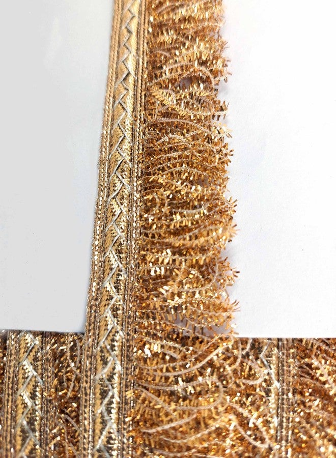 Mezin 1.25 Inch Fulzar Fringes Tassel Decorative Lace Trimmings Ribbon Festival Bridal Dupatta Lehenga, Saree, Anarkali, Indian Sari Border (Pearl Mate + Rose Gold) - Image 2